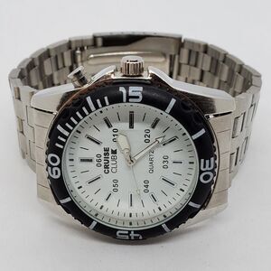 Men's Watch 41MM White‎ Dial Black Bezel Gray Bracelet Band 8.5" New Battery